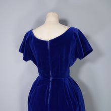 Load image into Gallery viewer, 60s BLUE VELVET FULL SKIRTED COCKTAIL DRESS - XS
