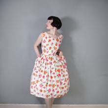 Load image into Gallery viewer, 50s 60s PINK AND ORANGE ROSE FLORAL COTTON DAY DRESS - M