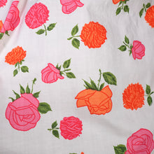 Load image into Gallery viewer, 50s 60s PINK AND ORANGE ROSE FLORAL COTTON DAY DRESS - M