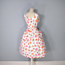 Load image into Gallery viewer, 50s 60s PINK AND ORANGE ROSE FLORAL COTTON DAY DRESS - M