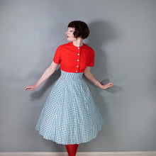 Load image into Gallery viewer, 50s TEAL RED PATTERNED FIT AND FLARE COTTON DRESS WITH REVERSIBLE BOLERO - S-M