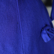 Load image into Gallery viewer, 50s JONATHAN LOGAN ROYAL BLUE WOOL FIT AND FLARE DRESS WITH BOWS - S