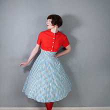 Load image into Gallery viewer, 50s TEAL RED PATTERNED FIT AND FLARE COTTON DRESS WITH REVERSIBLE BOLERO - S-M