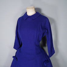 Load image into Gallery viewer, 50s JONATHAN LOGAN ROYAL BLUE WOOL FIT AND FLARE DRESS WITH BOWS - S