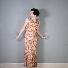 Load image into Gallery viewer, 30s SHEER BROWN BIAS CUT FLORAL CHIFFON MAXI DRESS - S-M