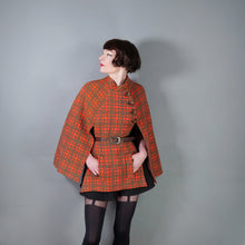 Load image into Gallery viewer, 60s 70s COLOURFUL ORANGE AND GREEN WELSH WOOL TAPESTRY CAPE COAT - S
