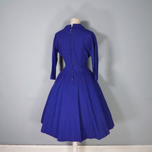 Load image into Gallery viewer, 50s JONATHAN LOGAN ROYAL BLUE WOOL FIT AND FLARE DRESS WITH BOWS - S