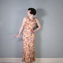 Load image into Gallery viewer, 30s SHEER BROWN BIAS CUT FLORAL CHIFFON MAXI DRESS - S-M
