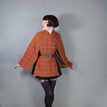Load image into Gallery viewer, 60s 70s COLOURFUL ORANGE AND GREEN WELSH WOOL TAPESTRY CAPE COAT - S