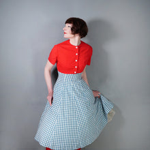 Load image into Gallery viewer, 50s TEAL RED PATTERNED FIT AND FLARE COTTON DRESS WITH REVERSIBLE BOLERO - S-M