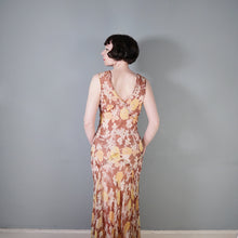 Load image into Gallery viewer, 30s SHEER BROWN BIAS CUT FLORAL CHIFFON MAXI DRESS - S-M