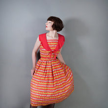 Load image into Gallery viewer, 50s BRIGHT RED AND YELLOW FLORAL FULL SKIRTED COTTON DRESS - S-M