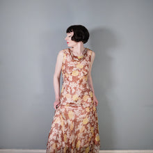 Load image into Gallery viewer, 30s SHEER BROWN BIAS CUT FLORAL CHIFFON MAXI DRESS - S-M