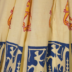 50s BRIGHT WARM YELLOW INDIAN ELEPHANT BLOCK PRINT COTTON DRESS - XS
