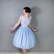 Load image into Gallery viewer, 50s VICTOR JOSSELYN PASTEL BLUE RUCHING AND LACE FULL SKIRT DRESS - XS-S