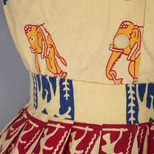 Load image into Gallery viewer, 50s BRIGHT WARM YELLOW INDIAN ELEPHANT BLOCK PRINT COTTON DRESS - XS