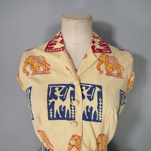 Load image into Gallery viewer, 50s BRIGHT WARM YELLOW INDIAN ELEPHANT BLOCK PRINT COTTON DRESS - XS