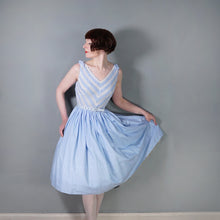 Load image into Gallery viewer, 50s VICTOR JOSSELYN PASTEL BLUE RUCHING AND LACE FULL SKIRT DRESS - XS-S