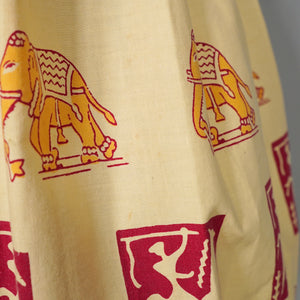 50s BRIGHT WARM YELLOW INDIAN ELEPHANT BLOCK PRINT COTTON DRESS - XS