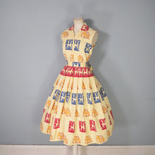 Load image into Gallery viewer, 50s BRIGHT WARM YELLOW INDIAN ELEPHANT BLOCK PRINT COTTON DRESS - XS