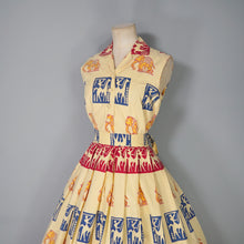 Load image into Gallery viewer, 50s BRIGHT WARM YELLOW INDIAN ELEPHANT BLOCK PRINT COTTON DRESS - XS