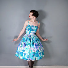 Load image into Gallery viewer, 50s TAILORED FRENCH FLORAL FULL SKIRTED FLORAL SUN DRESS - XS-S