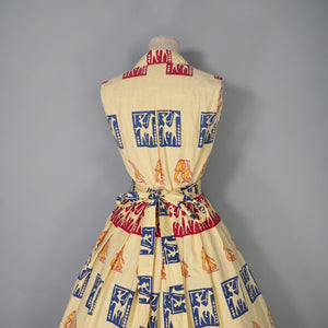 50s BRIGHT WARM YELLOW INDIAN ELEPHANT BLOCK PRINT COTTON DRESS - XS