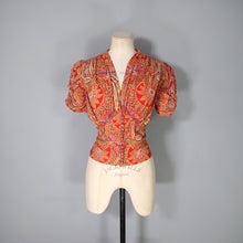 Load image into Gallery viewer, 40s 50s RED PRINTED COTTON SUN BLOUSE WITH PUFF SLEEVE - S-M