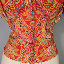 Load image into Gallery viewer, 40s 50s RED PRINTED COTTON SUN BLOUSE WITH PUFF SLEEVE - S-M
