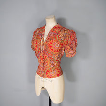Load image into Gallery viewer, 40s 50s RED PRINTED COTTON SUN BLOUSE WITH PUFF SLEEVE - S-M