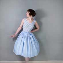 Load image into Gallery viewer, 50s VICTOR JOSSELYN PASTEL BLUE RUCHING AND LACE FULL SKIRT DRESS - XS-S