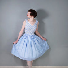 Load image into Gallery viewer, 50s VICTOR JOSSELYN PASTEL BLUE RUCHING AND LACE FULL SKIRT DRESS - XS-S