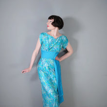 Load image into Gallery viewer, 60s HAWAIIAN TIKI TURQUOISE FLORAL MAXI PILLAR DRESS WITH SASH - S