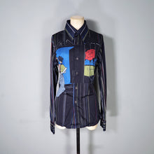 Load image into Gallery viewer, 70s BLACK VICTORIAN CAFE SCENE NOVELTY NYLON SHIRT - M