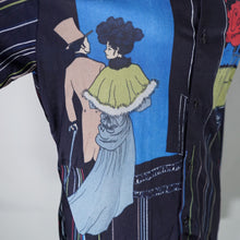 Load image into Gallery viewer, 70s BLACK VICTORIAN CAFE SCENE NOVELTY NYLON SHIRT - M