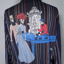 Load image into Gallery viewer, 70s BLACK VICTORIAN CAFE SCENE NOVELTY NYLON SHIRT - M