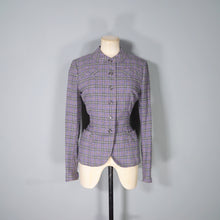 Load image into Gallery viewer, GREY AND PURPLE CHECKED LIGHTWEIGHT WOOL LATE 50s SKIRT SUIT - S
