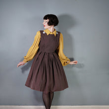 Load image into Gallery viewer, 60s BROWN PINAFORE STYLE FULL SKIRTED DAY DRESS WITH BUTTONED BIB  - XS / petite