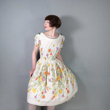 Load image into Gallery viewer, 50s WHITE AND YELLOW WILD MEADOW FLORAL COTTON DRESS - S