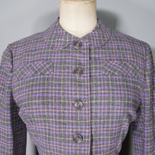 Load image into Gallery viewer, GREY AND PURPLE CHECKED LIGHTWEIGHT WOOL LATE 50s SKIRT SUIT - S