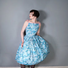 Load image into Gallery viewer, 50s PASTEL BLUE AND PINK ASIAN LANDSCAPE PRINT STRAPPY FULL SKIRTED SUN DRESS