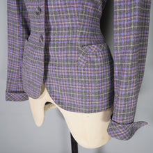 Load image into Gallery viewer, GREY AND PURPLE CHECKED LIGHTWEIGHT WOOL LATE 50s SKIRT SUIT - S