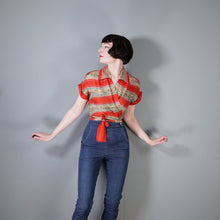 Load image into Gallery viewer, 40s 50s LIGHT RED PURE SILK NOVELTY CAPRI FOLK PRINT TIE BOLERO / BLOUSE - S