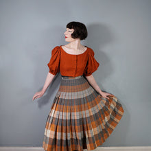 Load image into Gallery viewer, 50s SPORTRITE &quot;IN&#39;N OUTER&quot; REVERSIBLE PUMPKIN AND GREY TARTAN WOOL PLEATED SKIRT - 28-29&quot;