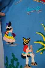 Load image into Gallery viewer, 50s "LOPEZ" BLUE APPLIQUED MEXICAN TOURIST WOOL EMBROIDERED JACKET - S