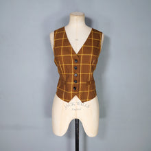 Load image into Gallery viewer, 70s LADIES BROWN AND YELLOW CHECK FITTED WAISTCOAT - S
