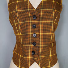 Load image into Gallery viewer, 70s LADIES BROWN AND YELLOW CHECK FITTED WAISTCOAT - S