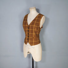 Load image into Gallery viewer, 70s LADIES BROWN AND YELLOW CHECK FITTED WAISTCOAT - S