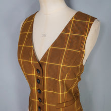 Load image into Gallery viewer, 70s LADIES BROWN AND YELLOW CHECK FITTED WAISTCOAT - S