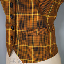 Load image into Gallery viewer, 70s LADIES BROWN AND YELLOW CHECK FITTED WAISTCOAT - S